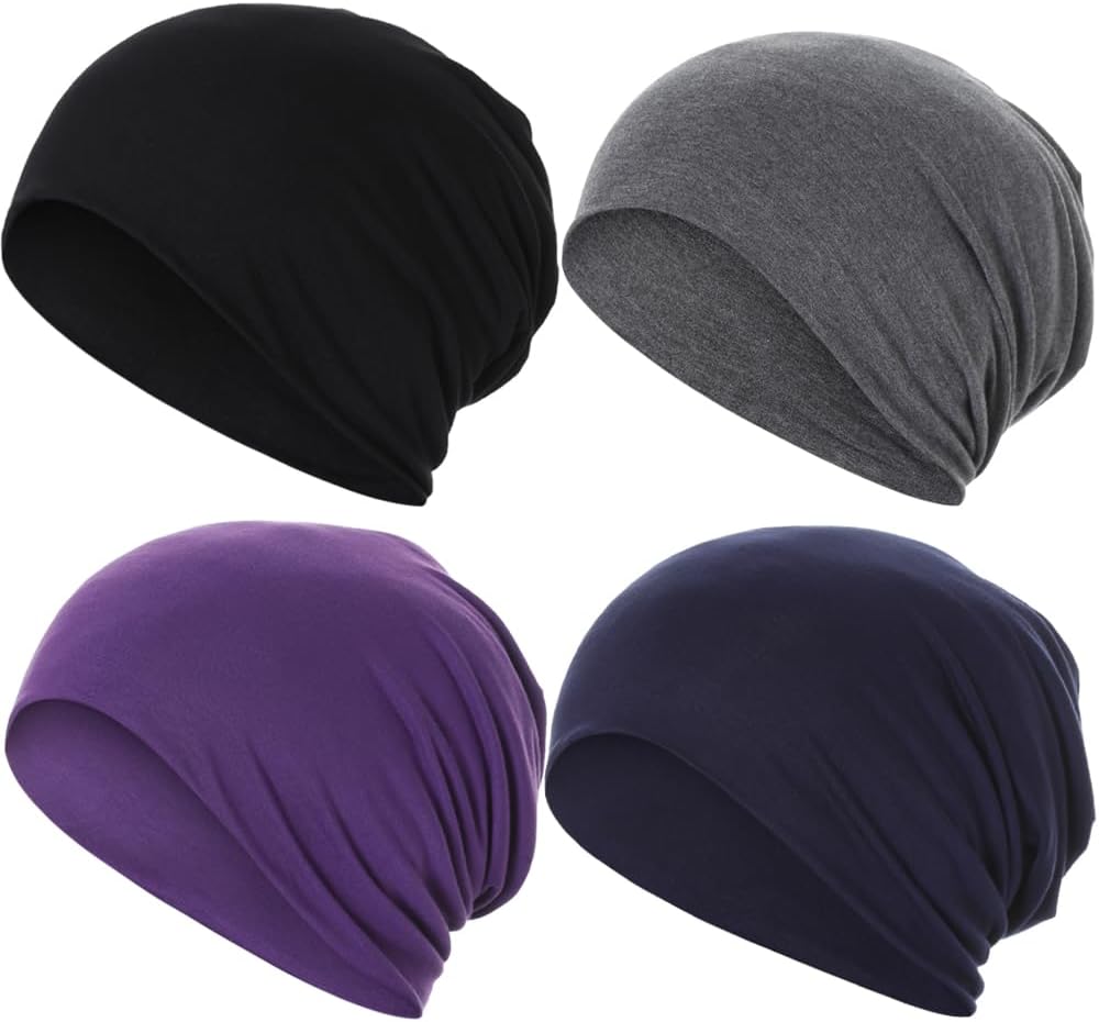 JarseHera 4PCS Cotton Slouchy Beanie Soft Sleep Caps Chemo Headwear Skull Cap Hats
