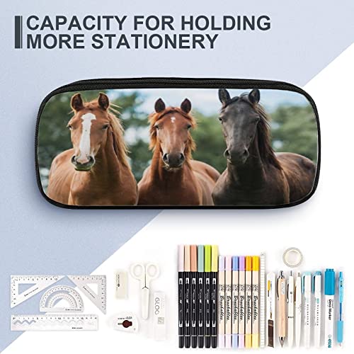 Kamuff Horse Pu Leather Quad Pen Case Zipper Pencil Pouch Holder For Pens Case Office Storage Box Organizer Pen Bag(8×1.5×3.5 In) #TOP3
