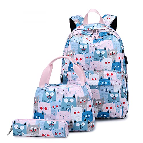 LuckyWin kit mochila escolar infantil menina mochila feminina grande impermeável lancheira termica f