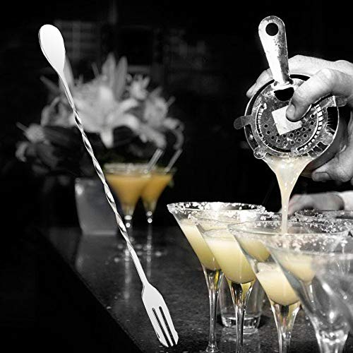 Preisvergleich Produktbild Hahuha Löffel Gabel, Edelstahlbar Doppelköpfiger Cocktail Twisted Mixing Rührlöffel Gabel, Küche Esszimmer & Bar