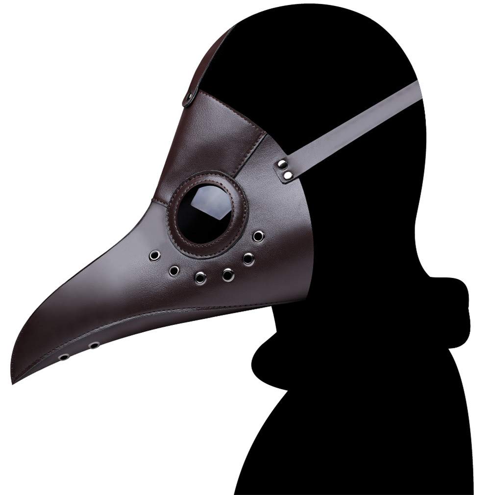 Ulalaza Plague Doctor Mask PU Leather Long Nose Bird Beak Steampunk Halloween Cosplay Party Props Costume (style2-brown)