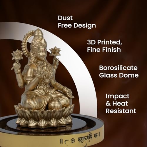 Image of Astrotalk Mahalakshmi Murti in Borosilicate Glass Dome | Lakshmi Devi Idol for Car, Home, & Mandir | Attracts Money, Prosperity & Fortune | 3D Printed Idol | Gift for House Warming Ceremony(7x5.5 cm)