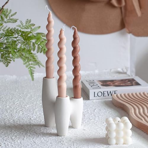 Romehaha Ceramic Candle Holder - Minimalist 3-Taper Candelabra for Dining