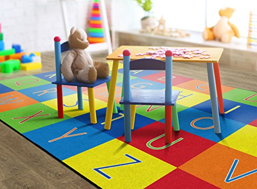 Alphabet Seating Multicolor Rug for Home Learning or Classroom, 7'6" x 12'