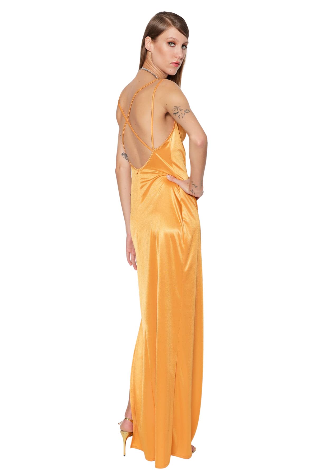 Trendyol Damen Orange Women Evening Dress Shift Fitted Knit Abendkleid, S