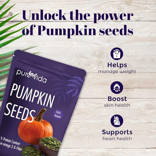 Image of Purevida Pumpkin Seeds 200gm | High in Protein, Fiber & Healthy Fats | Superfood for Heart Health & Weight Management | Gluten-Free, Vegan & Natural | Perfect for Snacking, Baking, Salads & Smoothies