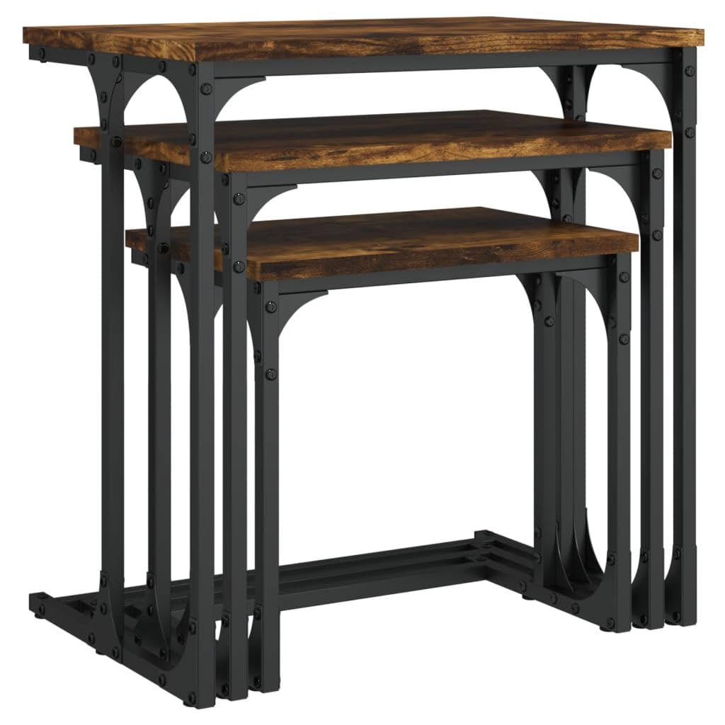 Juego de mesa de juego industrial de 3 piezas de madera con marco de metal para sala de estar, dormitorio y oficina, ahorra espacio y es duradero