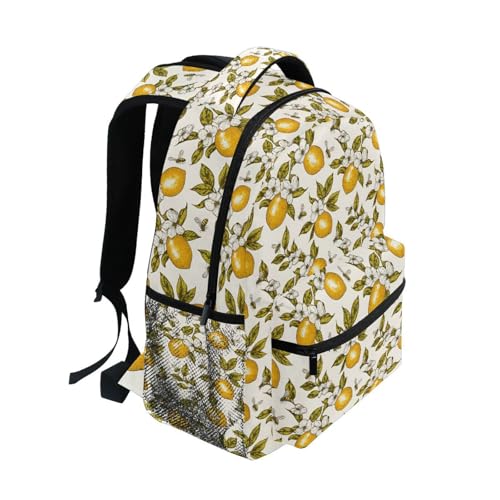 Flower Lemon Leaves Floral Backpack for School Boys Girls Adults Kids Bookbag Laptop Bag 15L2