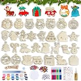 Roselee 294 Stück Weihnachten Basteln Kinder Holzanhänger zum Bemalen DIY Holz Weihnachtsdeko Anhänger Christbaumschmuck Holzanhänger Bastelset Kinder