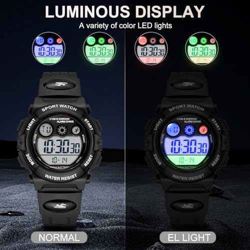 Image of GOLDEN HOUR Watches for Kids Digital Sport Waterproof Boys Girls Watch Outdoor 12 /24 H Alarm EL Backlight Stopwatch Military Child Wristwatch Ages 3-15