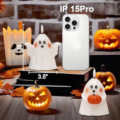 Image of Wondise Halloween Flameless Candles with 6hrs Timer Spooky Ghost, Battery Operated Candles 3D Flickering Wick Real Wax 2 Packs Halloween Candles for Halloween Decoration Gift (D 3.5 inch x H 5 inch