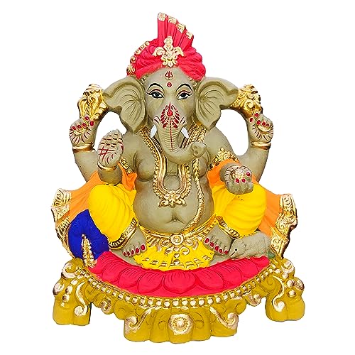Image of 12 Inches. Big Clay Ganesha Idol, Mitti Ganpati Statue for Visarjan at Home, Water Soluble Clay Idol for Ganesh Chaturthi (Natural)