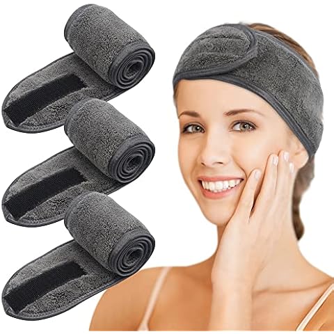KinHwa 3 Pack Spa Facial Headband Makeup Hair Band Women Skincare Adjustable Microfibre Headband for Washing Face Sports Yoga Darkgray Cover