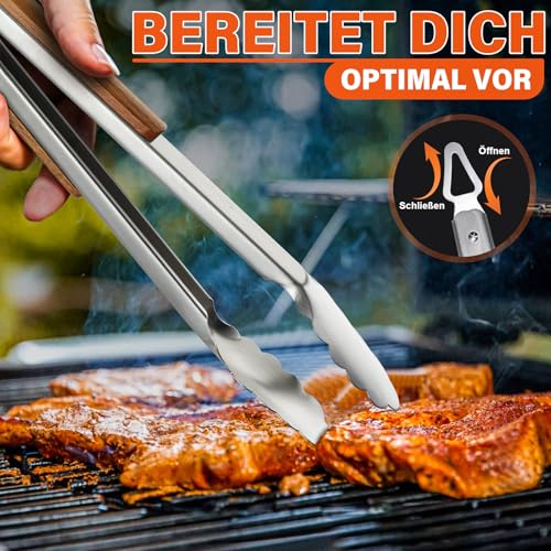 TIVOLI Grillbesteck Set 4-teilig aus Edelstahl mit Holzgriffen – Ansicht 5
