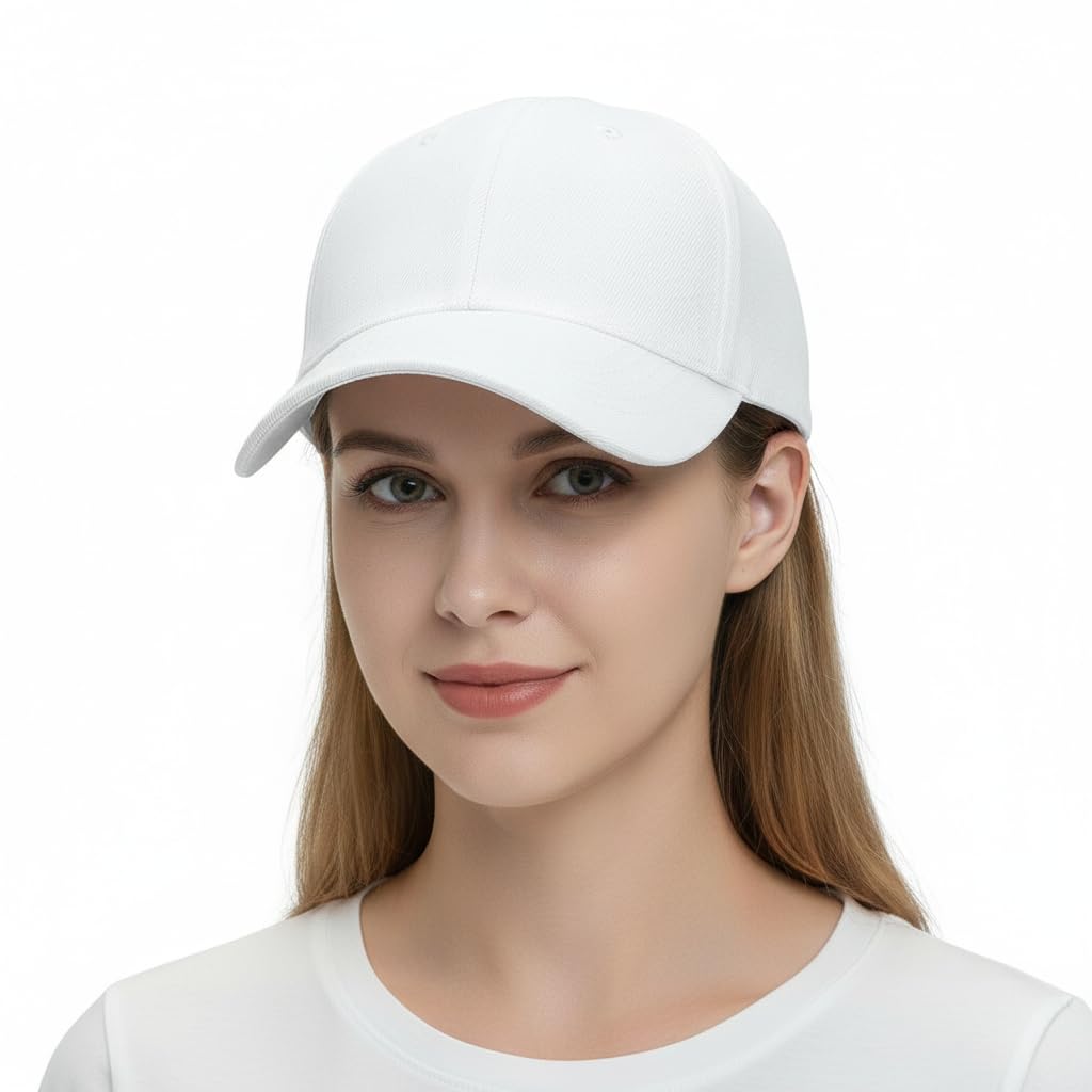 Tomorrow Caps for Women - Cotton Baseball Cap Adjustable, Breathable, and Sun-Protective Snapack Hat - White Color
