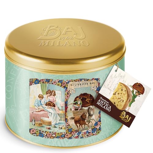 BAJ 1768 - Panettone Antica Milano 1 kg - En caja de lata con folleto histórico - Receta tradicional milanesa