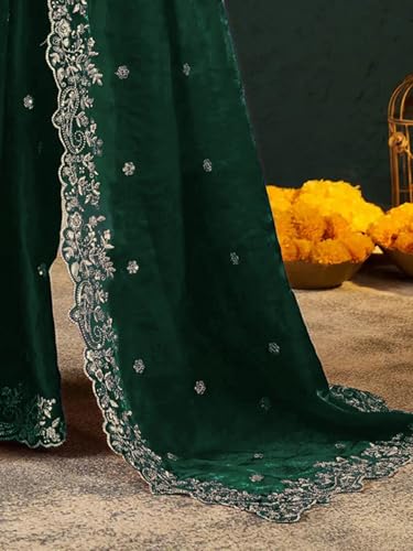 Image of SIRIL Women's Tissue Silk Sequence Embroidery Saree with Unstitched Blouse Piece