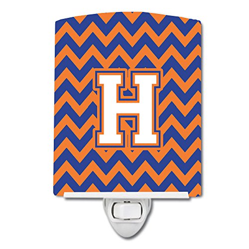 Lámpara de Mesa de Noche Cerámica Chevron Azul y Naranja