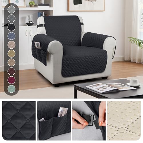 Image of TAOCOCO Sofa Slipcovers 1 Seater,Sofa Settee Covers with Storage Pockets,Non Slip Couch Covers,Washable Sofa Protector for Kids /Dogs /Pets(Black)