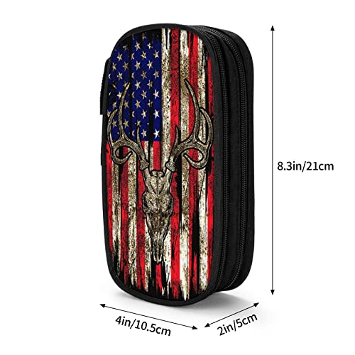Image of YETTA YANG Dirty Hunting Camo Camouflage American Flag Green Black Deer Skull Pencil Box Case for Pen Holders Office Supplies Big Capacity large