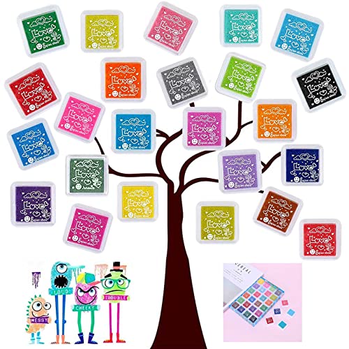 Jormftte Stempelkissen Set 24 Farben, Stempelkissen Bunt Fingerabdrücke, Fingerabdruck Stempelkissen Ungiftig Abwaschbar Tinte Stamp Pad für Papier Handwerk Stoff Malerei DIY Geburtstag Geschenk Cover