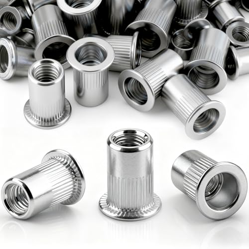 qjuwhua 60 Pièces Ecrou A Sertir M8 Insert M8 x18mm Écrou à Riveter Fileté à TêTe Plate en Acier au Carbone Rivets Inserts Filetés Écrous à Riveter...