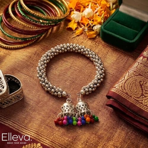 Image of Traditional Bangles set for Women | Oxidised Jewellery Bracelet for Girls Stylish | Latkan Chain Peacock Bangle Bracelet Adjustable for Navratri Festive Jewelry set of 1 (Pack of 1)