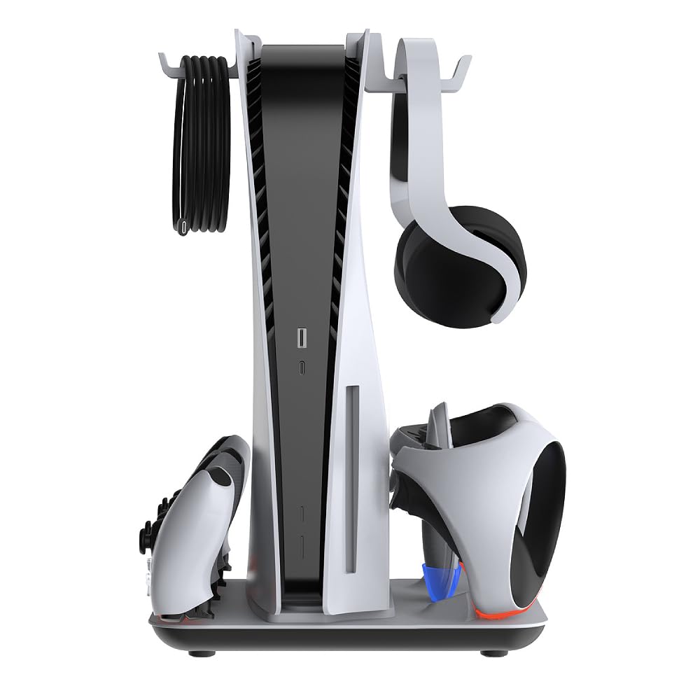 Ventilador de Refrigeración y Estación de Carga para PS5 Slim/PS5 - Soporte Vertical Multifuncional Con Cargador de Controlador Dual para PSVR 2