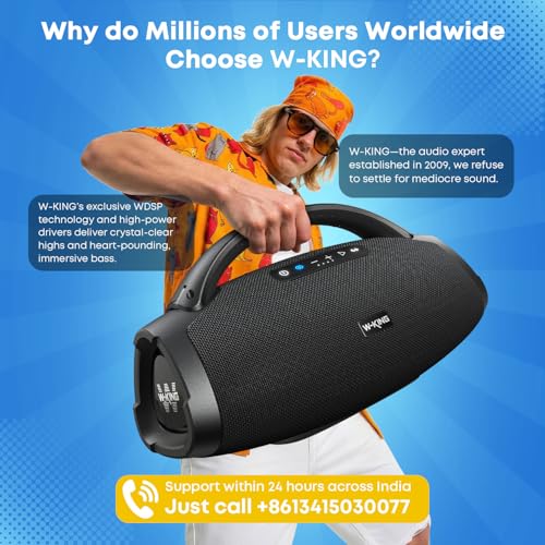 Image of W-KING Loudest Boom Box X20, 330W Peak, 7.5 inch Subwoofer, 2.1Ch, IPX7 Waterproof Party Bluetooth Speaker, Hi-Fi, Large Wireless Speakers, BT5.4, EQ APP, Fast Charge, Guitar-in, Massive Bass (Black)