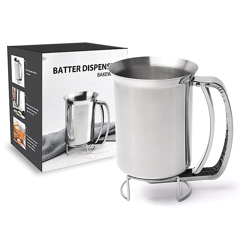Distributeur de pâte à crêpes en acier inoxydable - Entonnoir manuel pour la cuisson de gaufres, cupcakes, crêpes, pâtisseries, boulangeries, jus de fruits