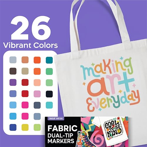 Image of Zenacolor 26 Dual Tip Fabric Paint Marker - Non Toxic Fabric Markers Permanent For Clothes with Fine & Brush Tips - Shoe Paint, Canvas, Totes Bags