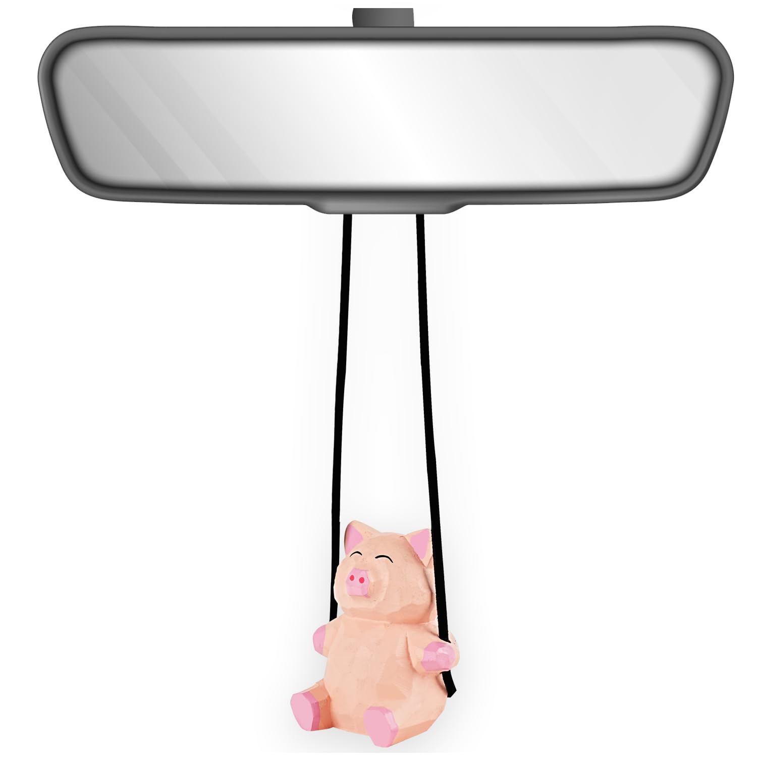 VIPbuy Handmade Wooden Swinging Piggy Car Hanging Ornament - Cute Hand Carved Painted Wood Pig Figurine Car Mirror Hanging Accessories Decor Gifts (Piggy)