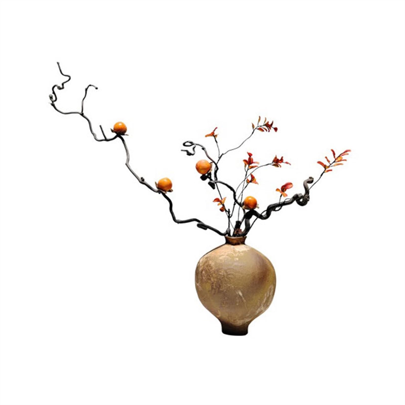 K5C7S3W9D6 Faux flowers Chinese Style Simulation Persimmon Flower Arrangement Tea Room Entrance Desktop Artificial Bouquet Fake Wedding Decoration