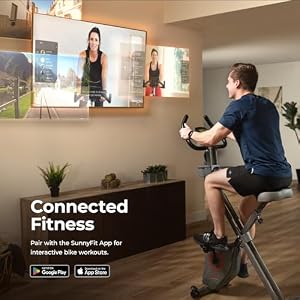 Sunny Health & Fitness Smart Foldable X-Bike for Indoor Cycling Workouts | Compact Design for Homegym, Indoor Cycling, Free SunnyFit App Connectivity, 14-Lvl Magnetic Resistance, Adjustable Seat — photo 3 of 6