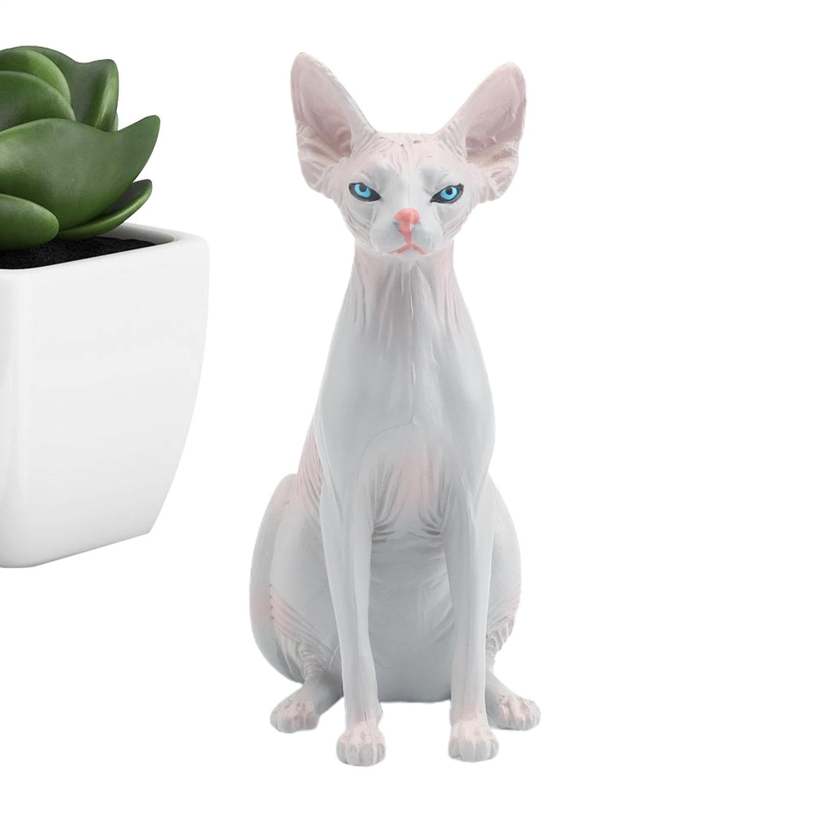 Sphynxs Cat Figurine - Petite Bald Cat Model, Sleek Kitten Desktop Decoration, Lifelikes Sitting Animal Replicas | Ideal Home Or Work Surfaces Display, Cute Collectible Ornament Gift Enthusiasts
