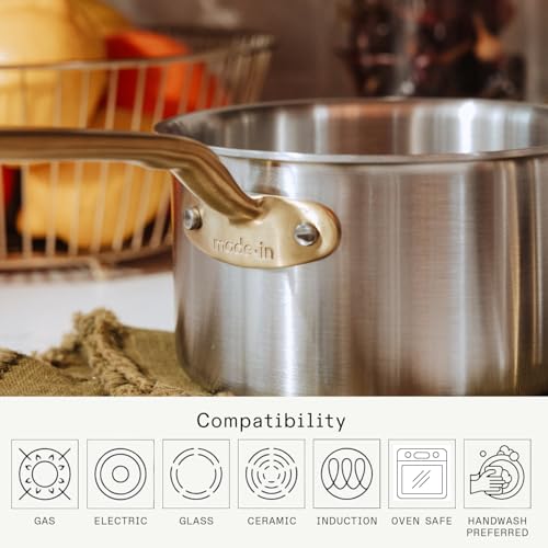 Image of Made In Cookware - 2 Quart Stainless Steel Saucepan with Lid (Antique Brass) - 5 Ply Stainless Clad Sauce Pan - Professional Cookware - Crafted in Italy - Induction Compatible