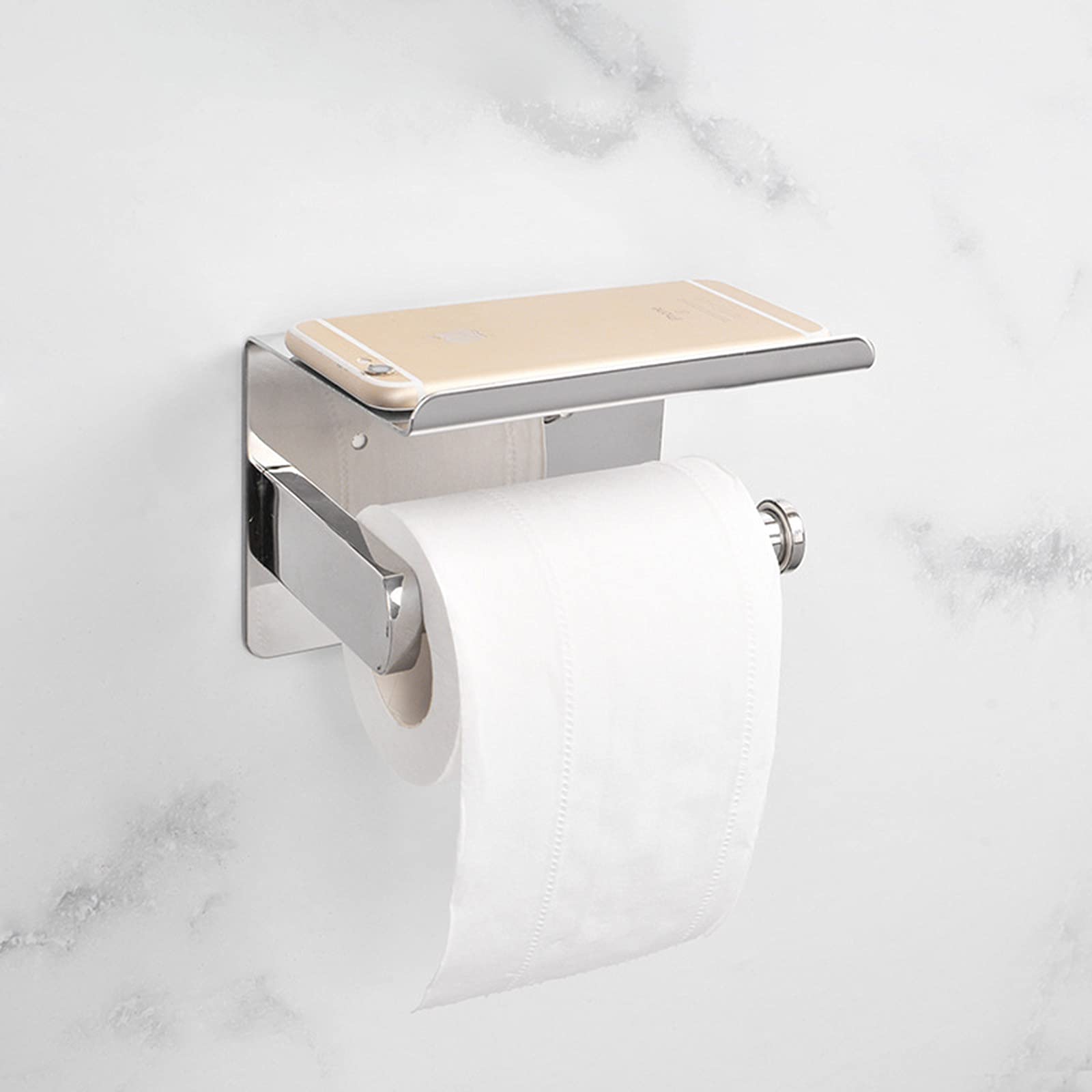 Uchwyt na papier toaletowy ze stali nierdzewnej 304, polerowany, lustrzany uchwyt na rolkę łazienkową z wszechstronną półką na telefon komórkowy i uchwytem na ręczniki, stylowy i trwały design do