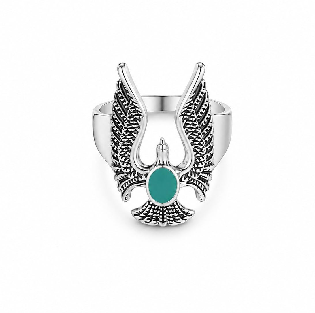modeva "elevate your essence" Vintage Stainless Steel Eagle Wing Ring with Turquoise Stone, Gothic Statement, Adjustable, for Men & Women-picture-44