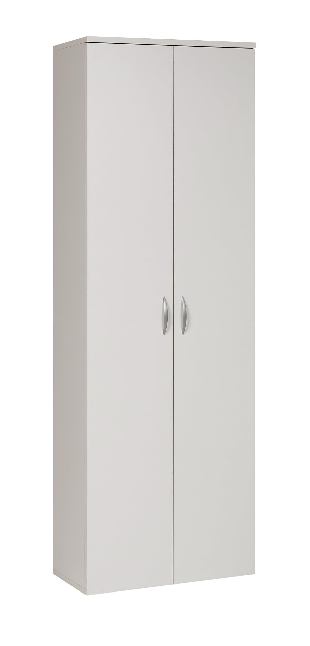 furni24 Holz Putzmittelschrank - Wäscheschrank mit Türen, Kleiderschrank, Garderobenschrank, Mehrzweckschrank, Schrank & Putzschrank, 2 Tür Mit Haken und 3 Regale, weiß, 60x34x180cm