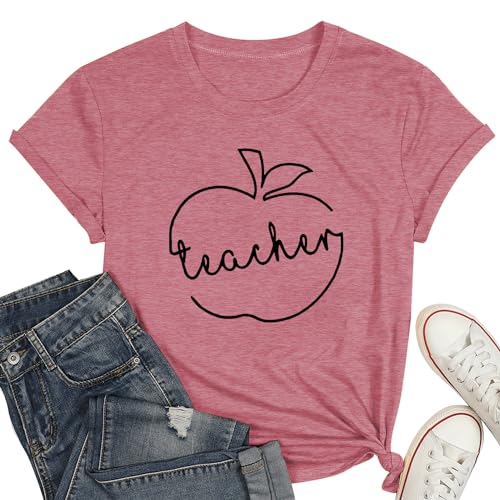 Teacher Shirts for Women Elementary School Teacher T-Shirt Back to School Women Tops Heart Tee