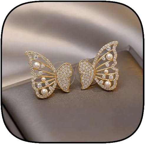 kdhgoo Pendientes de plumas de ala de ángel de mariposas, aretes de perlas de mariposa, aretes con tachuelas para mujer, aretes de mariposa disponible en Yaxa Venezuela