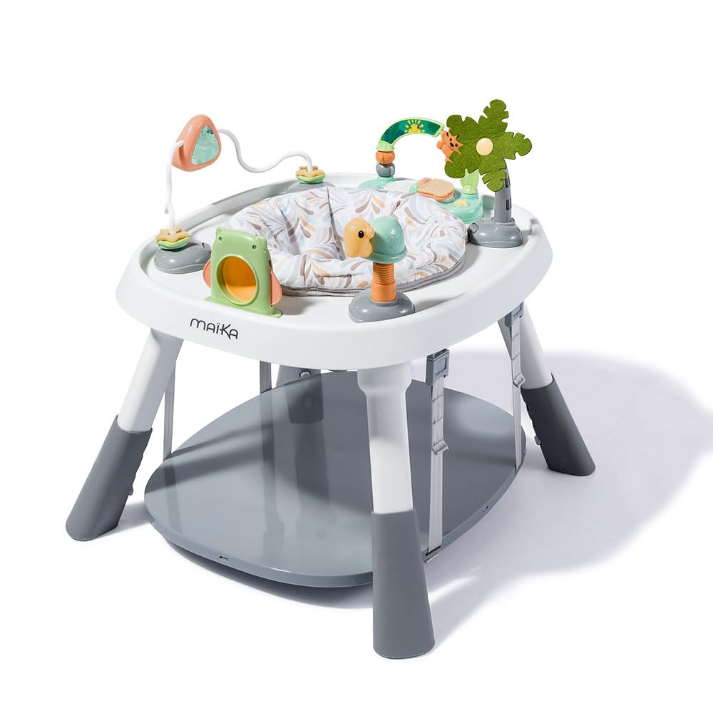 MAÏKA Centre d'éveil bébé | Centre d'activités bébé Le Petit Zoo |6 Mois à 12 kg | Table réversible | Sauteur | Jouets amoviles | Livre Musical | Panier | Réglable 3 hauteurs