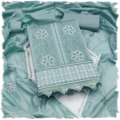 Image of Sidhidata Women's Poly Cotton Embroidery Work Unstitched Salwar Suit Dress Material With Embroidered Dupatta (DM Devika Free Size)