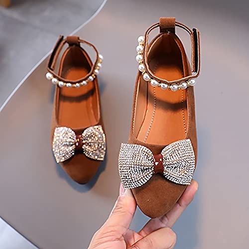 Girls Casual Shoes Shallow Mouth Slip On Pointed Pearl Princess Boat Shoes Kids Children Toddler Size 4 Sandals Girl (Brown, 6-7 Years)4