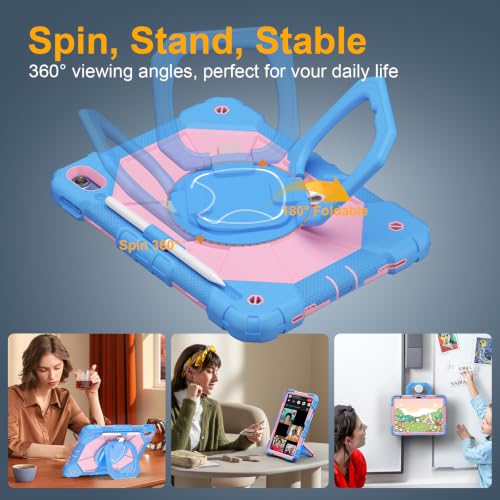 Image of Case for iPad (A16) 11th Generation 11 Inch 2025, Ubearkk for iPad 10th Generation 10.9 inch 2022 case with Screen Protector 360 Degree Rotating Stand Shoulder Strap Pencil Holder, Blue Pink