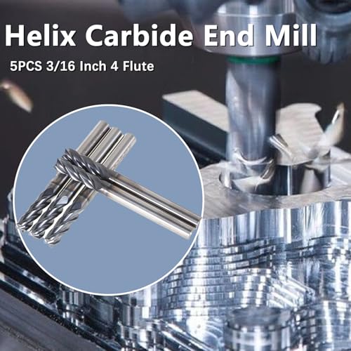 Image of WFLNHB 5PCS 3 /16 Inch 4 Flute Helix Carbide End Mill Fit for Machining Flat Surfaces Steps Grooves Formed Surfaces and Cutting Workpieces on Milling Machines