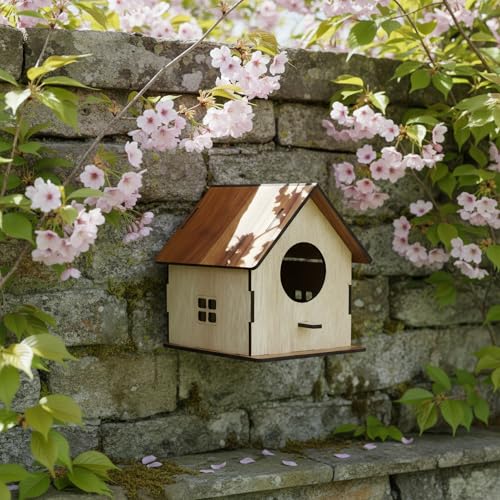 Image of Deskart Wooden Bird House | WallPatch Wooden Bird Nest for Balcony, Window and Garden | Suitable for Sparrow and Kingfisher etc. Birds