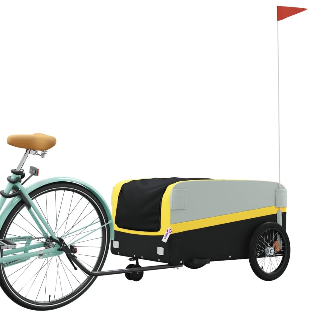 Przyczepa rowerowa, czarna i zielona, z żelaza z tkaniny Oxford, nośność, x 52,5 x 42, dyszel i flaga bezpieczeństwa na bagaż, zakupy, do aktywności na świeżym powietrzu