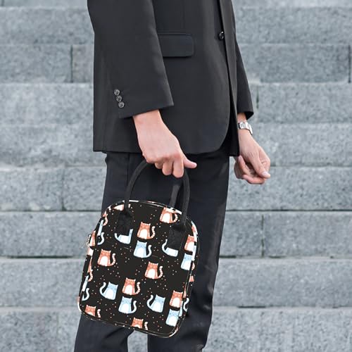 Image of Textile Fabric Lunch Bag Office Tiffin Bags for Men Women | Insulated Hot /Cold Travel Lunch Bag | for Lunch Tiffin Box & Bottle | for Office, School (Cat Print Black), 5 L, 5 Liter