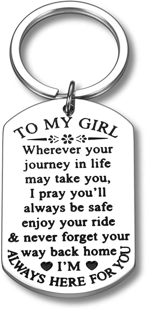 To My Little Girl Inspirational Gifts Keychain For Daughter From Mom Dad Sweet 16th 18th 21st Birthday Graduation Wedding Christmas Mothers Day Gift For Step Teen Adult Daughter Girls Kids Keyring